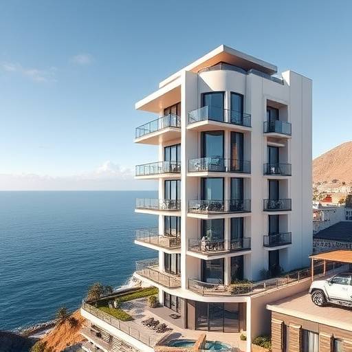 Exterior view of a modern apartment building in Cape Town with ocean views